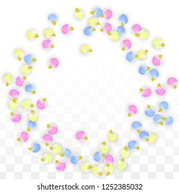 Vector Realistic Colorful Petals Falling on Transparent Background.  Spring Romantic Flowers Illustration. Flying Petals. Sakura Spa Design.  Blossom Confetti. Design Elements for  8 March Card.