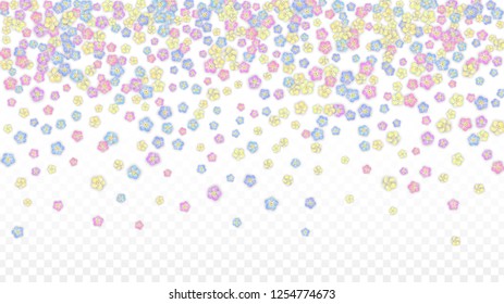 Vector Realistic Colorful Petals Falling on Transparent Background.  Spring Romantic Flowers Illustration. Flying Petals. Sakura Spa Design.  Blossom Confetti. Design Elements for  8 March Card.
