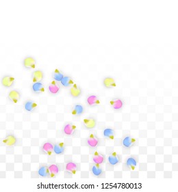 Vector Realistic Colorful Petals Falling on Transparent Background.  Spring Romantic Flowers Illustration. Flying Petals. Sakura Spa Design.  Blossom Confetti. Design Elements for  8 March Card.