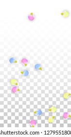 Vector Realistic Colorful Petals Falling on Transparent Background.  Spring Romantic Flowers Illustration. Flying Petals. Sakura Spa Design.  Blossom Confetti. Design Elements for  Mother's Day.