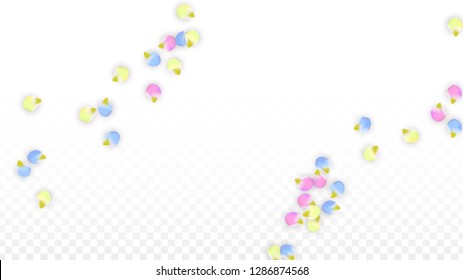 Vector Realistic Colorful Petals Falling on Transparent Background.  Spring Romantic Flowers Illustration. Flying Petals. Sakura Spa Design.  Blossom Confetti. Design Elements for  Wedding Decoration.