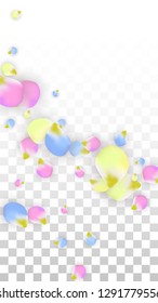 Vector Realistic Colorful Petals Falling on Transparent Background.  Spring Romantic Flowers Illustration. Flying Petals. Sakura Spa Design.  Blossom Confetti. Design Elements for  Mother's Day.