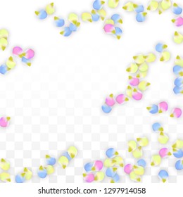 Vector Realistic Colorful Petals Falling on Transparent Background.  Spring Romantic Flowers Illustration. Flying Petals. Sakura Spa Design.  Blossom Confetti. Design Elements for  8 March Card.