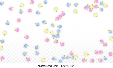 Vector Realistic Colorful Petals Falling on Transparent Background.  Spring Romantic Flowers Illustration. Flying Petals. Sakura Spa Design.  Blossom Confetti. Design Elements for  Wedding Decoration.