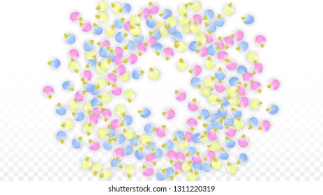 Vector Realistic Colorful Petals Falling on Transparent Background.  Spring Romantic Flowers Illustration. Flying Petals. Sakura Spa Design.  Blossom Confetti. Design Elements for  St. Valentine Day.