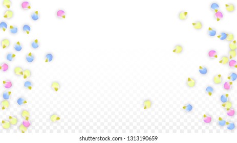 Vector Realistic Colorful Petals Falling on Transparent Background.  Spring Romantic Flowers Illustration. Flying Petals. Sakura Spa Design.  Blossom Confetti. Design Elements for  8 March Card.