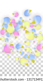 Vector Realistic Colorful Petals Falling on Transparent Background.  Spring Romantic Flowers Illustration. Flying Petals. Sakura Spa Design.  Blossom Confetti. Design Elements for  Mother's Day.