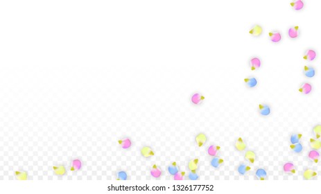 Vector Realistic Colorful Petals Falling on Transparent Background.  Spring Romantic Flowers Illustration. Flying Petals. Sakura Spa Design.  Blossom Confetti. Design Elements for  Poster Design. 