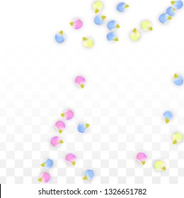 Vector Realistic Colorful Petals Falling on Transparent Background.  Spring Romantic Flowers Illustration. Flying Petals. Sakura Spa Design.  Blossom Confetti. Design Elements for  St. Valentine Day.