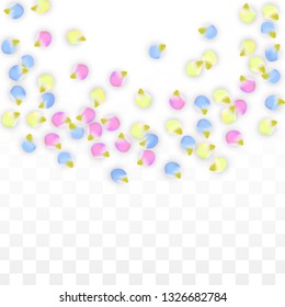 Vector Realistic Colorful Petals Falling on Transparent Background.  Spring Romantic Flowers Illustration. Flying Petals. Sakura Spa Design.  Blossom Confetti. Design Elements for  St. Valentine Day.
