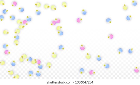 Vector Realistic Colorful Petals Falling on Transparent Background.  Spring Romantic Flowers Illustration. Flying Petals. Sakura Spa Design.  Blossom Confetti. Design Elements for  Wedding Decoration.