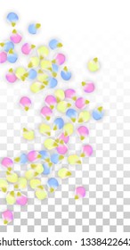 Vector Realistic Colorful Petals Falling on Transparent Background.  Spring Romantic Flowers Illustration. Flying Petals. Sakura Spa Design.  Blossom Confetti. Design Elements for  8 March Card.
