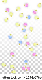 Vector Realistic Colorful Petals Falling on Transparent Background.  Spring Romantic Flowers Illustration. Flying Petals. Sakura Spa Design.  Blossom Confetti. Design Elements for  St. Valentine Day.
