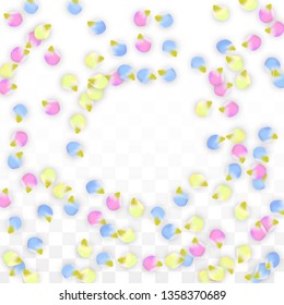 Vector Realistic Colorful Petals Falling on Transparent Background.  Spring Romantic Flowers Illustration. Flying Petals. Sakura Spa Design.  Blossom Confetti. Design Elements for  8 March Card.