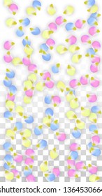 Vector Realistic Colorful Petals Falling on Transparent Background.  Spring Romantic Flowers Illustration. Flying Petals. Sakura Spa Design.  Blossom Confetti. Design Elements for  St. Valentine Day.