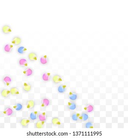 Vector Realistic Colorful Petals Falling on Transparent Background.  Spring Romantic Flowers Illustration. Flying Petals. Sakura Spa Design.  Blossom Confetti. Design Elements for  St. Valentine Day.