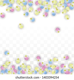 Vector Realistic Colorful Petals Falling on Transparent Background.  Spring Romantic Flowers Illustration. Flying Petals. Sakura Spa Design.  Blossom Confetti. Design Elements for  8 March Card.