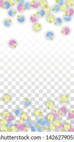 Vector Realistic Colorful Petals Falling on Transparent Background.  Spring Romantic Flowers Illustration. Flying Petals. Sakura Spa Design.  Blossom Confetti. Design Elements for  Mother's Day.