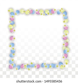 Vector Realistic Colorful Petals Falling on Transparent Background.  Spring Romantic Flowers Illustration. Flying Petals. Sakura Spa Design.  Blossom Confetti. Design Elements for  Poster Design. 