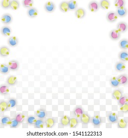 Vector Realistic Colorful Petals Falling on Transparent Background.  Spring Romantic Flowers Illustration. Flying Petals. Sakura Spa Design.  Blossom Confetti. Design Elements for  Wedding Decoration.