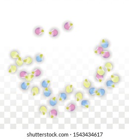 Vector Realistic Colorful Petals Falling on Transparent Background.  Spring Romantic Flowers Illustration. Flying Petals. Sakura Spa Design.  Blossom Confetti. Design Elements for  Mother's Day.