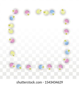 Vector Realistic Colorful Petals Falling on Transparent Background.  Spring Romantic Flowers Illustration. Flying Petals. Sakura Spa Design.  Blossom Confetti. Design Elements for  Wedding Decoration.