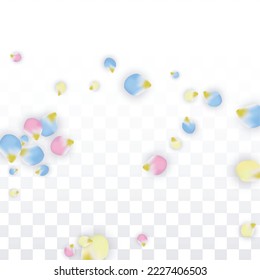 Vector Realistic Colorful Petals Falling on Transparent Background.  Spring Romantic Flowers Illustration. Flying Petals. Sakura Spa Design.  Blossom Confetti. Design Elements for  St. Valentine Day.