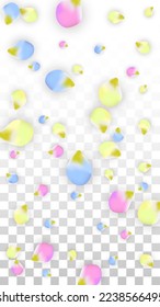 Vector Realistic Colorful Petals Falling on Transparent Background.  Spring Romantic Flowers Illustration. Flying Petals. Sakura Spa Design.  Blossom Confetti. Design Elements for  Wedding Decoration.