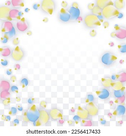 Vector Realistic Colorful Petals Falling on Transparent Background.  Spring Romantic Flowers Illustration. Flying Petals. Sakura Spa Design.  Blossom Confetti. Design Elements for  St. Valentine Day.