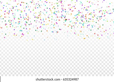 Vector realistic colorful star confetti on the transparent background. Concept of happy birthday, party and holidays.