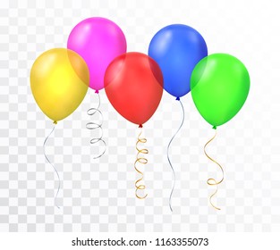 Vector realistic colorful transparent balloons with shiny strings