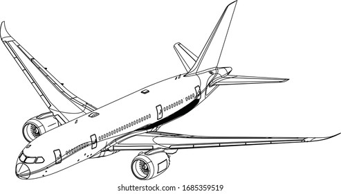 Vector. Realistic commercial airplane model isolated on white background. Acsonometric view.