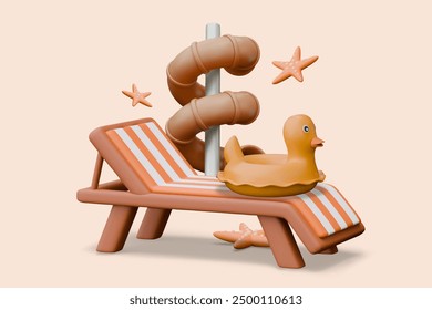 Vector realistic composition for water park advertising. Safe rest on water