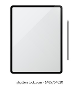 Vector realistic computer tablet with stylus on white background