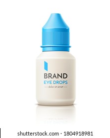 Vector realistic contact lens drops container mockup. Eye lens cleaning liquid. Eyesight hygiene product mockup.