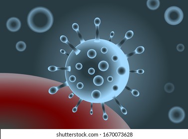 Vector realistic coronavirus from RNA virus family in red, blue, grey colors. Gradient color virus illustration.
