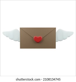 Sobre de arte vectorial realista con ala de ángel blanco con corazón para el Día de San Valentín. Correo comercial, documento de oficina, ilustración aislada en fondo blanco.