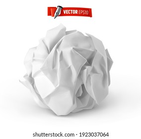 Vector Realistic Crumpled Paper Ball On White Background