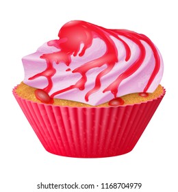 Vector realistic cupcake, muffins with cream. 3d icon stock illustartion