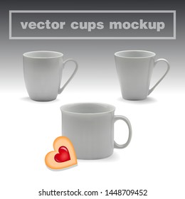 Vector realistic cups mockup. Vector template illustration of cups for coffee or tee .