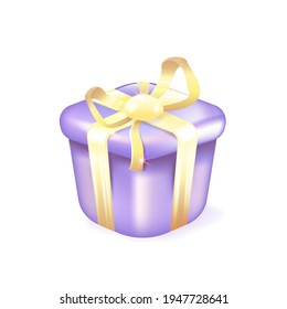 vector realistic cute cartoon violet gift box with golden ribbon bow isolated on white background