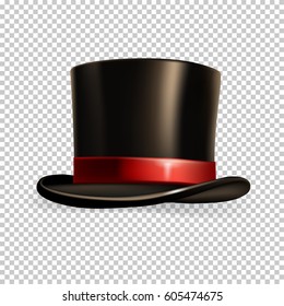 Vector realistic cylinder hat isolated on transparent background.