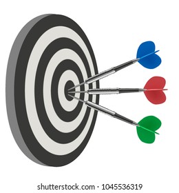 Vector realistic Darts game round, win goal, win high level of skill and dexterity, isolated 3D illustration.