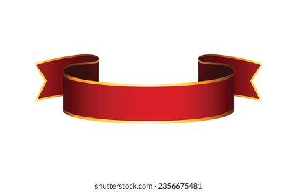 Vector realistic decorative satin red and golden ribbon icon on white background vector illustration.