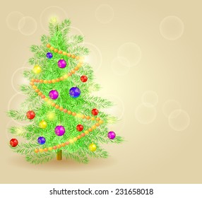 Vector Realistic Detailed Christmas Tree Card with Place for Text. Vector New Year Holiday Card