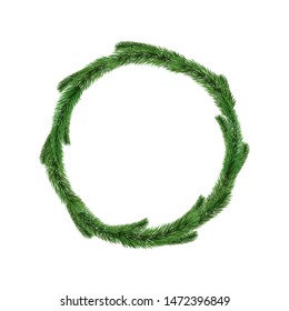 Vector realistic detailed fir wreath isolated on white background. Christmas tree, spruce branches, pine.