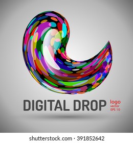 Vector realistic digital water drop on white grey background. Web design, page, business logo brand icon banner, poster, print element. illustration for advertisement, infographics object