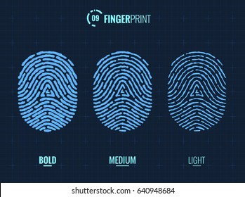 Vector Realistic Distorted Fingerprint Icons. Isolated Sci-Fi Future Identification Authorization System