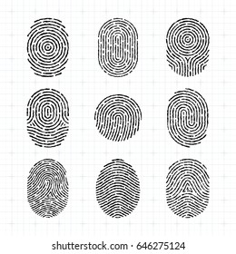 Vector Realistic Distorted Fingerprint Icons Set. Isolated Sci-Fi Future Identification Authorization System