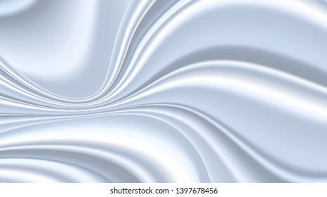 Vector realistic drapery of blue fabric. Decorative background of white silk.